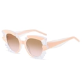 Polygonal cat-eye sunglasses in peach pink with crystal-cut transparent acrylic edges - Pink Frame Brown Pink Lens