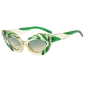 Cat eye sunglasses with yellow and green leaf texture frame and brown gradient lenses - Green Frame Green Tea Lens