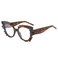 Oversized tortoise shell cat eye sunglasses with unique geometric serrated edges - Leopard Frame