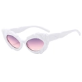 Fashionable white cat-eye sunglasses with textured relief frame and gradient lenses - White Frame Purple Pink Lens