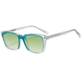 Fashionable square frame sunglasses with jelly green gradient lenses and silver glitter temples - Blue Frame Green Lenses