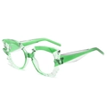Polygonal cat eye sunglasses featuring transparent green frames with faceted ice-cut texture - Green Frame