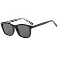 Classic square sunglasses featuring shiny black frames and dark grey lenses for a retro look - Black Frame Black Grey Lens