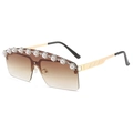 Gafas de sol sin montura con perlas, pedrería y lentes degradados en color marrón - Montura Dorada Lente Marrón