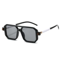 Classic square sunglasses with black frame and two-tone white and black temples - Black White Striped Frame Grey Lens