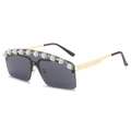 Gafas de sol sin montura con lentes negras y patillas metálicas doradas con perlas - Montura Dorada Negro Gris