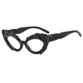 Black cat-eye sunglasses featuring embossed wing-shaped frames and a sleek profile - Black Frame