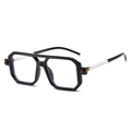 Classic retro double-bridge square sunglasses in glossy black with white mixed temple - Black and White Frame