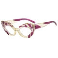 Cat eye sunglasses in clear yellow resin with purple wavy accents and stylish temples - Purple Frame