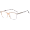 Retro square jelly-colored sunglasses with clear transparent frame and pink inner rims - Beige Frame