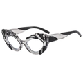 Trendy cat-eye sunglasses with transparent and black wave textured frames in a side view - Grey Frame