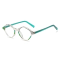 Retro geometric sunglasses with transparent striped frame and teal temples - Grey Frame