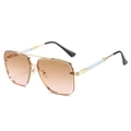 Modern double bridge square sunglasses with gold metal frame and gradient brown lenses - Gold Frame Tea Pink Gradient Lens