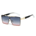 Modern square oversized sunglasses with blue-pink gradient lenses and gold metal frame - Gold Frame Gray Pink Lens