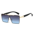 Oversized square sunglasses with purple gradient lenses and gold metal temples - Gold Frame Grey Blue Lens