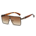 Oversized square shield sunglasses with brown gradient lenses and silver rivet details - Tea Frame Tea Lens