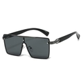 Flat top square sunglasses with black frame, dark grey lenses and metal bridge detail - Gunmetal Frame Black Grey Lens