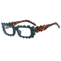 Fashionable dark green sunglasses with jagged frames and tortoiseshell temples - Green Frame
