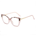Pink transparent cat-eye glasses frame with leopard pattern and gold metal temples - Pink Tortoise Frame