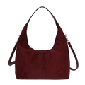 Hobo dumpling bag in deep wine red suede finish with adjustable crossbody strap - Large / Red