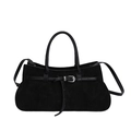 Borsa baguette vintage nera opaca con tracolla in pelle e fibbia in metallo argento - Nero