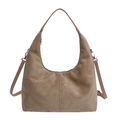 Vintage brown suede dumpling bag with crossbody strap and silver hardware accents - Large / Khaki