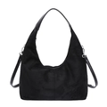 Chic black faux suede hobo dumpling bag with adjustable crossbody strap and silver hardware - Large / Black