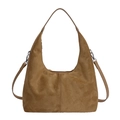 Brown suede hobo bag with dual straps and decorative stitching in a modern design - Large / Brown