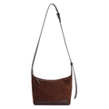 Retro dunkelbraune Wildleder-Schultertasche in Halbmondform mit verstellbarem Gurt - Braun
