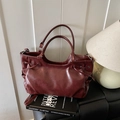 Borsa tote vintage bordeaux scuro con dettagli a coulisse e manico superiore elegante - Borgogna