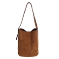Borsa a secchiello vintage in pelle scamosciata marrone con tracolla in pelle intrecciata - Marrone
