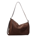 Bolso de hombro vintage de gamuza marrón oscuro con cremallera y diseño de tote minimalista - Marrón