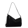 Bolso tote grande de ante mate negro con correa fina para el hombro para uso diario - Negro