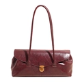 Retro burgundy underarm bag in glossy leather with vintage gold clasp for daily commute - Red