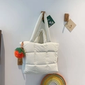 White quilted down tote bag with fluffy orange pom-pom charm and dual handles - With Pendant / White
