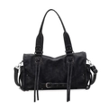 Sac fourre-tout moto vintage en cuir noir mat avec franges et bandoulière amovible élégante - Noir