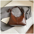 Brown oil wax leather shoulder bag with knotted strap and adjustable crossbody belt - Coffee (No Pendant)