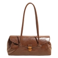 Vintage brown leather baguette underarm bag with bronze rotating metal clasp - Brown