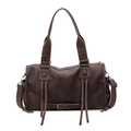 Grand sac à main vintage en cuir dépoli marron foncé avec franges et bandoulière - café