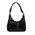 Bolso hobo grande negro de cuero brillante con detalle de pañuelo de seda a rayas - Con Colgante / Negro