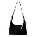 Sac hobo noir en daim mat avec bandoulière réglable et pendentif en perles - Noir
