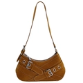 Braune Vintage-Tasche aus Wildleder mit gekreuztem Riemen und Metallschnallendetail - Gelb