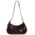 Dunkelbraune Vintage Wildleder Achseltasche mit Metallschnallen im Y2K Punk-Stil - Braun