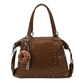 Braune Shopper-Tasche aus Leder mit Nieten, großem Volumen und Donut-Anhänger - Braun (Ohne Anhänger)