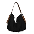 Vintage Hobo-Tasche aus schwarzem Canvas mit braunem Lederriemen und Metallteilen - Schwarz