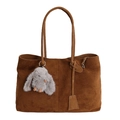 Sac fourre-tout marron en daim avec un porte-clés lapin en peluche et fines anses - Avec Pendentif / Marron Jaune