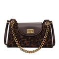 Vintage leopard print suede handbag with gold chain and crossbody strap for women - Leopard Coffee