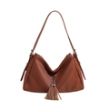 Bolso bandolera de piel plisada marrón para mujer con borlas y gran capacidad total - Marrón