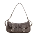 Vintage Baguette-Tasche aus dunkelgrauem Wildleder mit Utility-Taschen und Schnallen - Grau