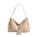 Bolso tote plisado beige chic con borlas y detalles de cadena plateada mujer - Blanco Roto